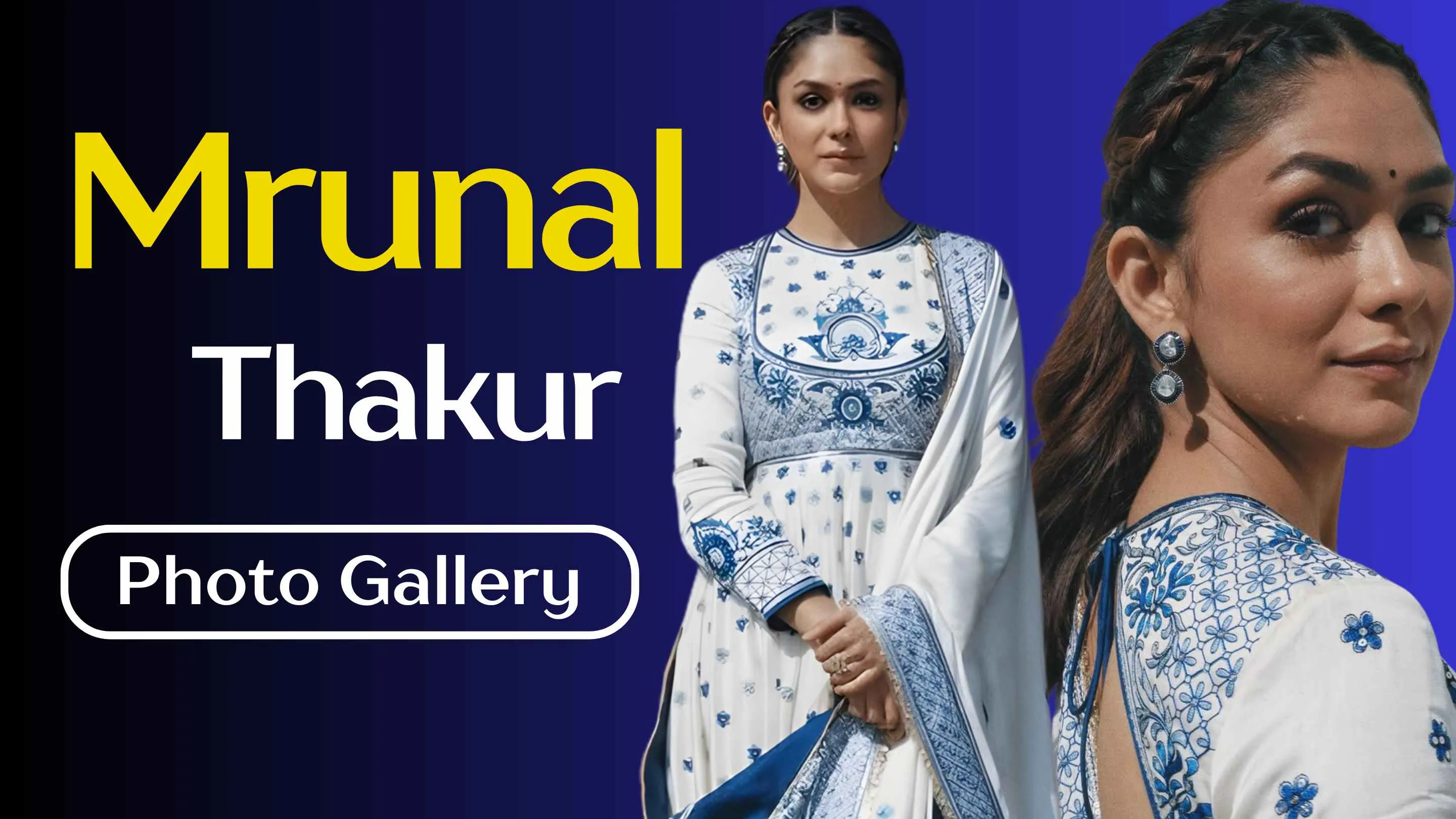 Photo Gallery: Mrunal Thakur stuns in a blue and white ethnic outfit, exuding grace and elegance